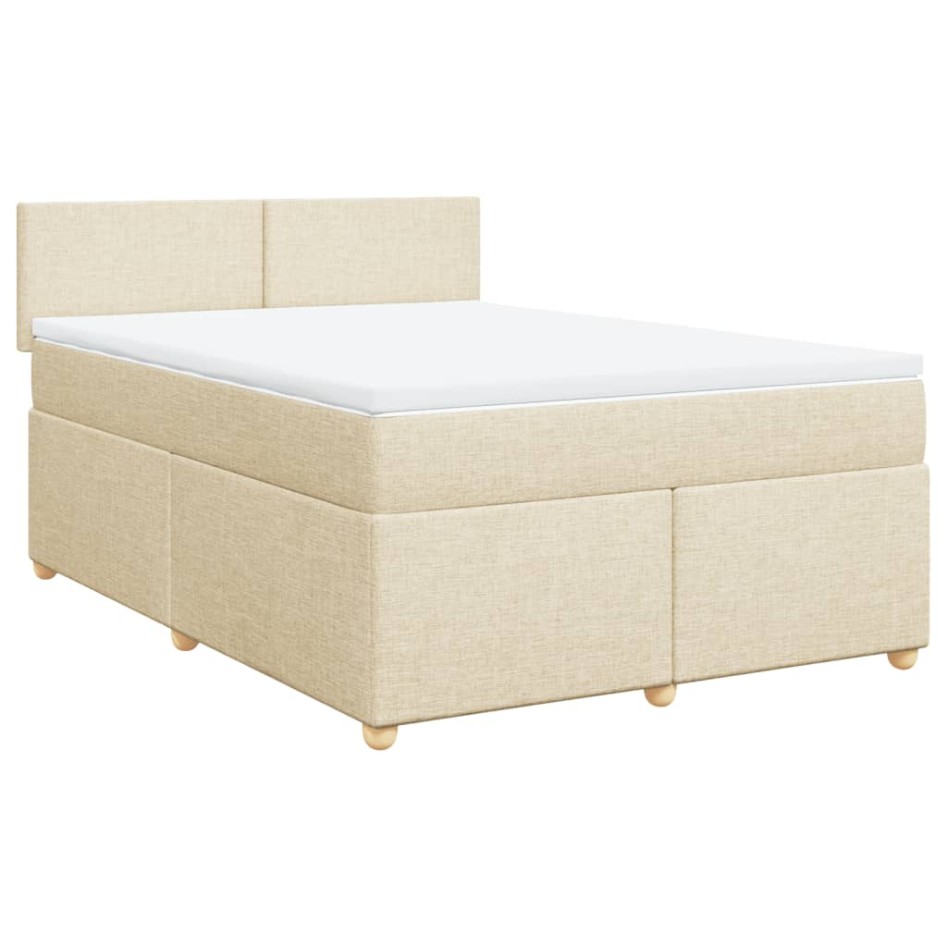 Cama box spring con colchón tela color crema 140x190