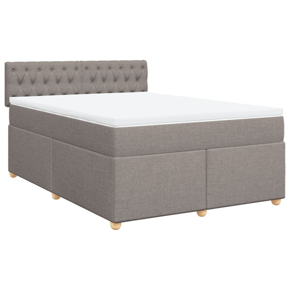 Cama box spring con colchón tela gris taupe 140x190