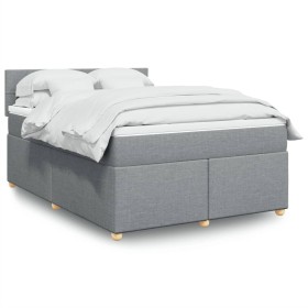 Cama box spring con colchón tela gris claro 140x200