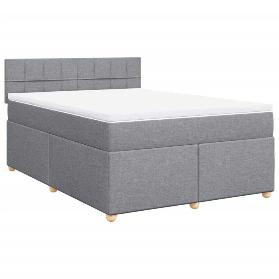 Cama box spring con colchón tela gris claro 140x200
