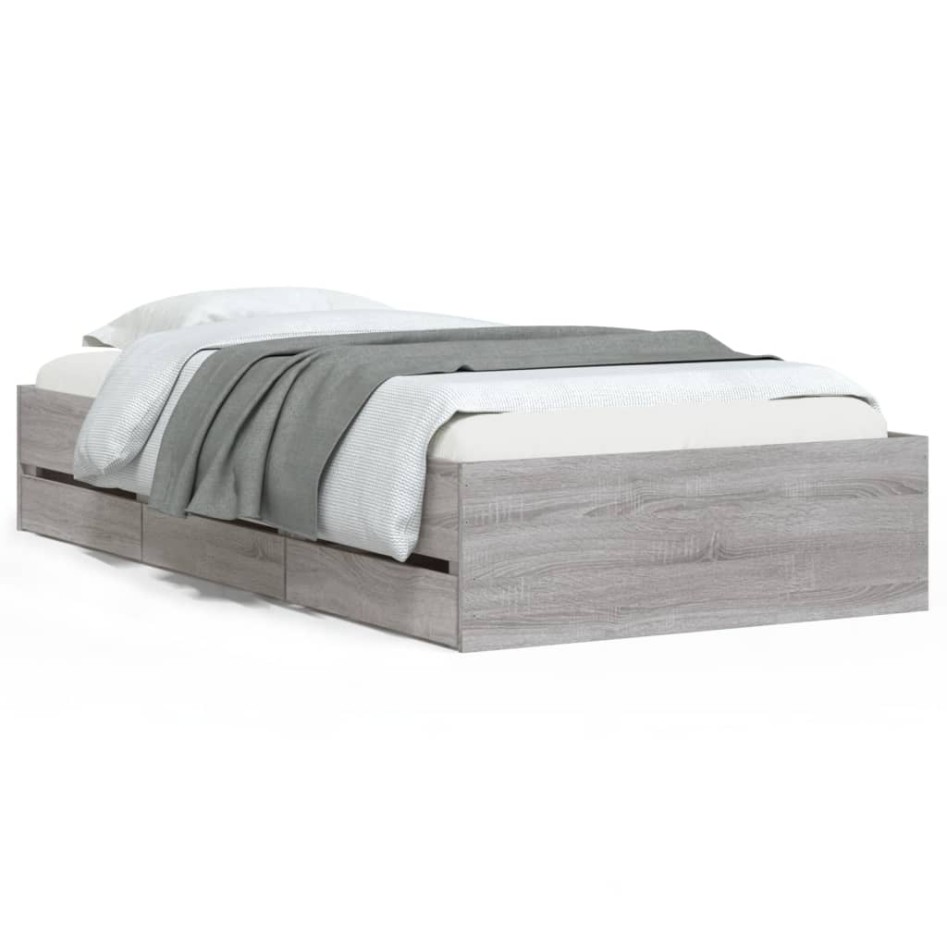 Cama con cajones madera de ingeniería gris Sonoma 90x190