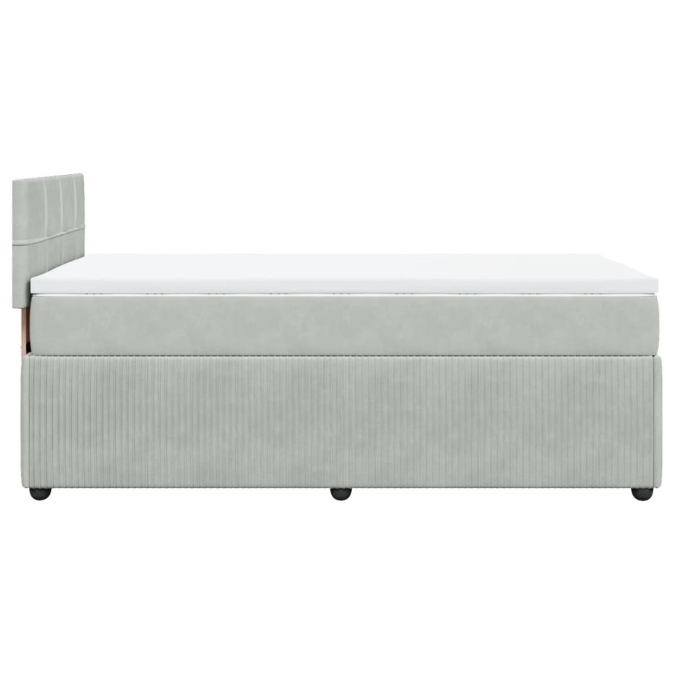 Cama box spring con colchón terciopelo gris claro 100x200