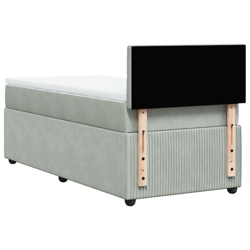 Cama box spring con colchón terciopelo gris claro 100x200