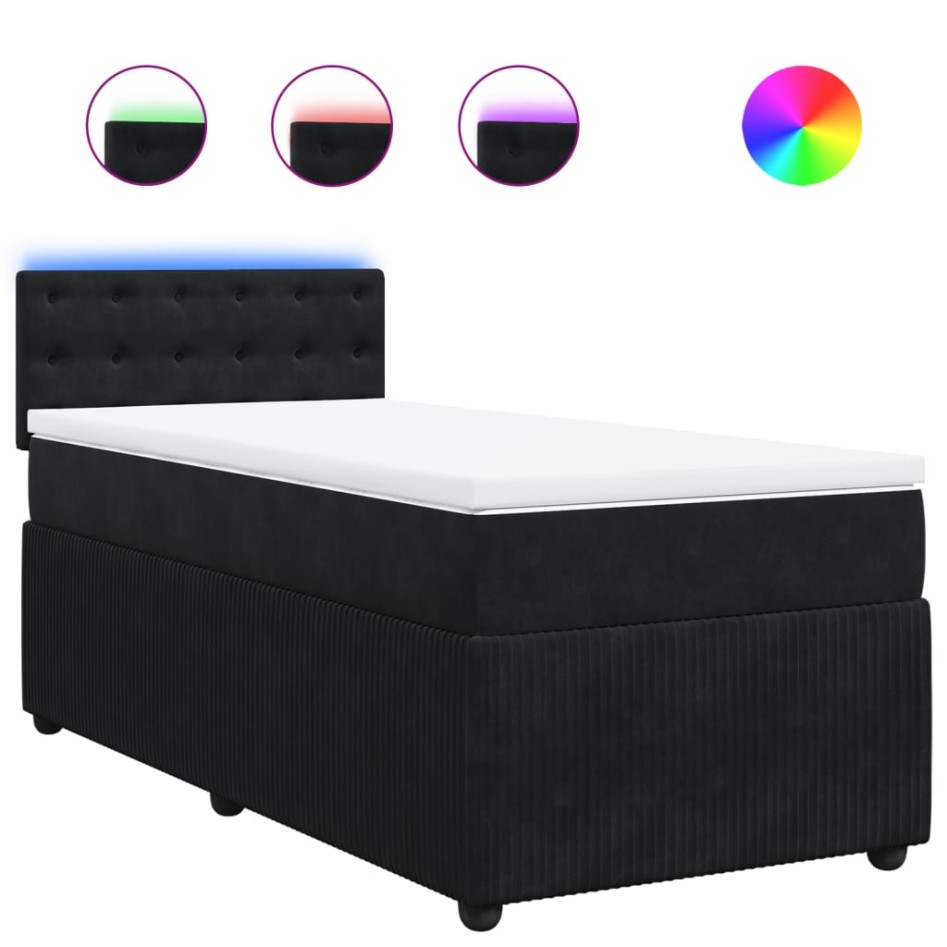 Cama box spring con colchón terciopelo negro 100x200