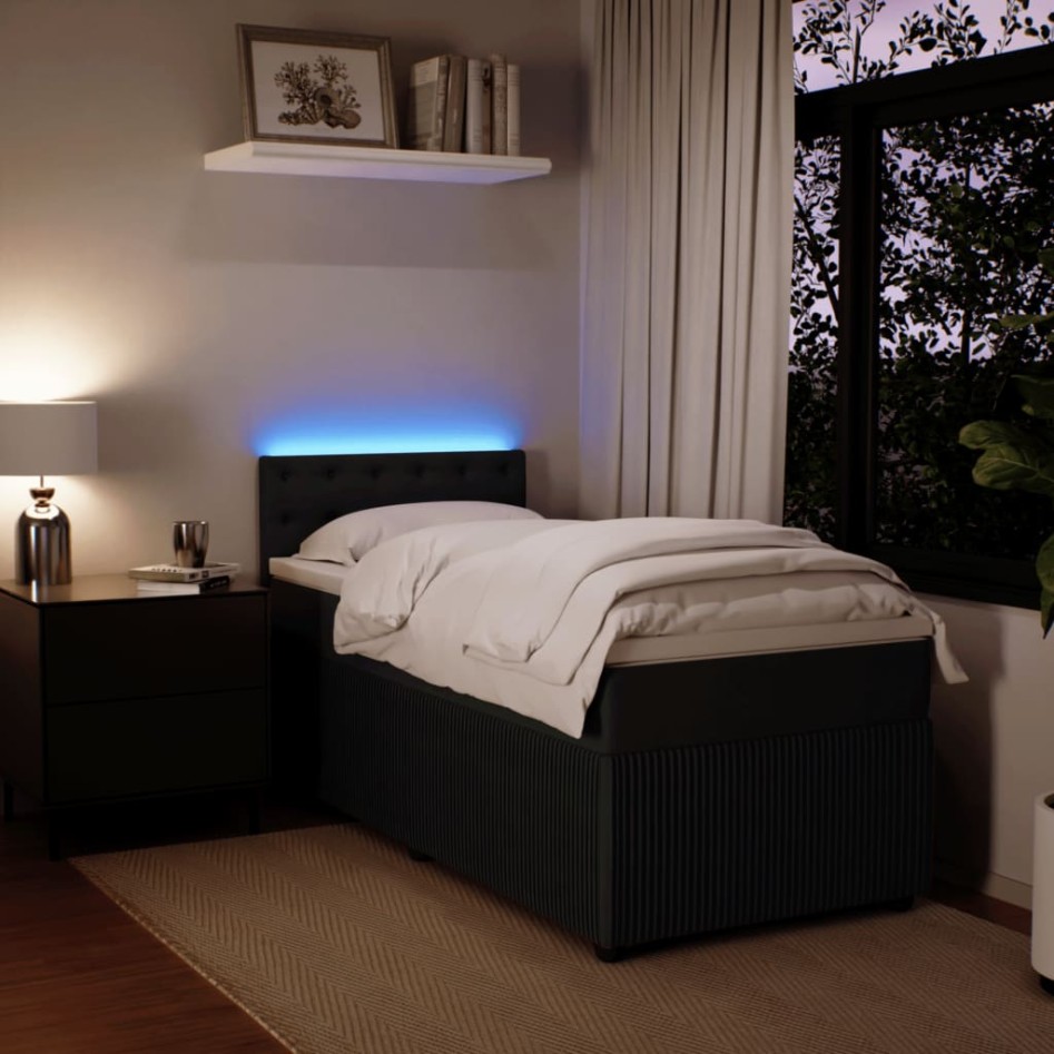 Cama box spring con colchón terciopelo negro 100x200