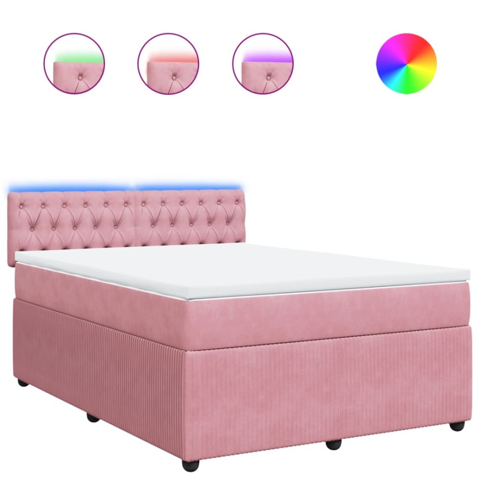 Cama box spring con colchón terciopelo rosa 140x190