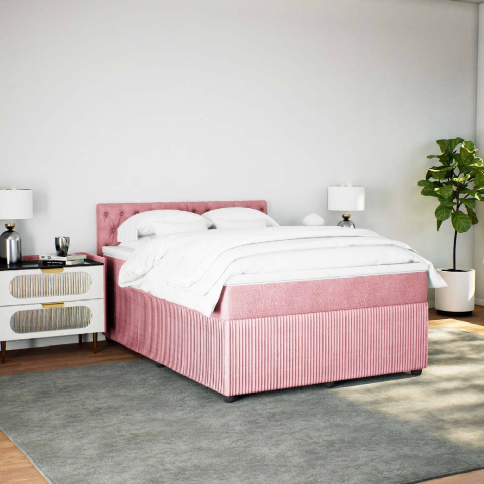 Cama box spring con colchón terciopelo rosa 140x190