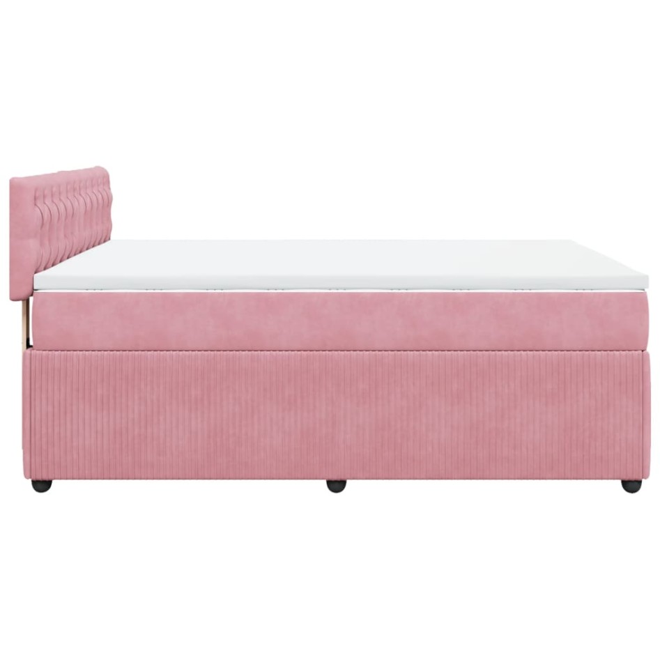 Cama box spring con colchón terciopelo rosa 140x190