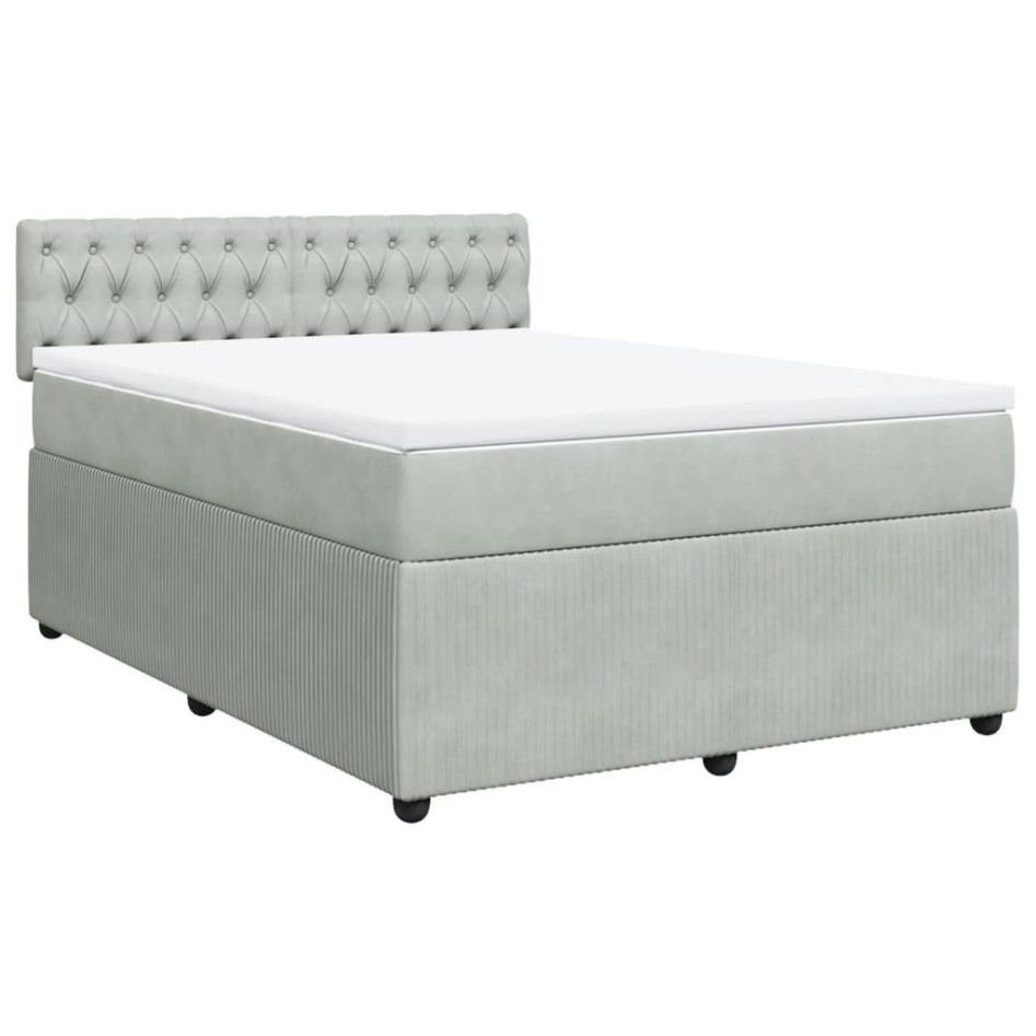 Cama box spring con colchón terciopelo gris claro 140x200