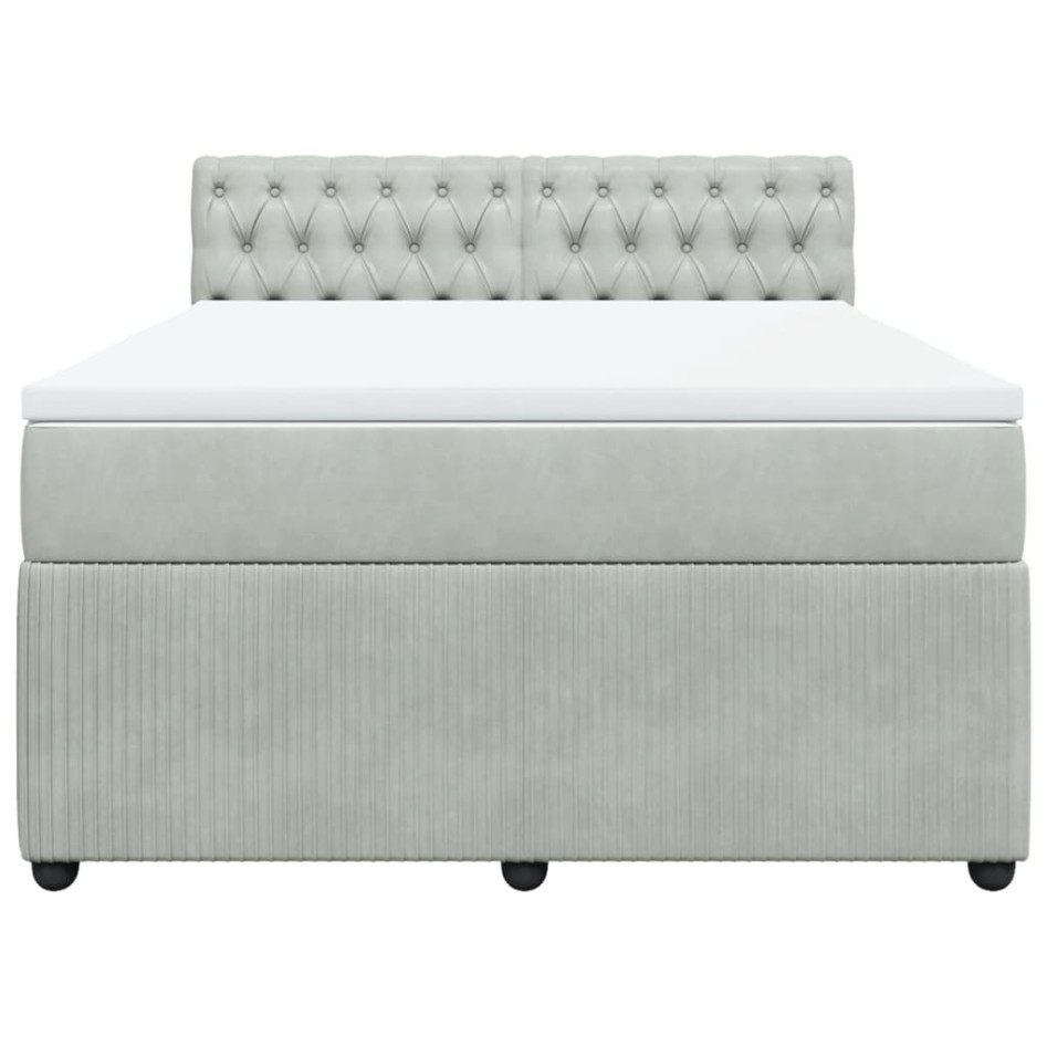 Cama box spring con colchón terciopelo gris claro 140x200