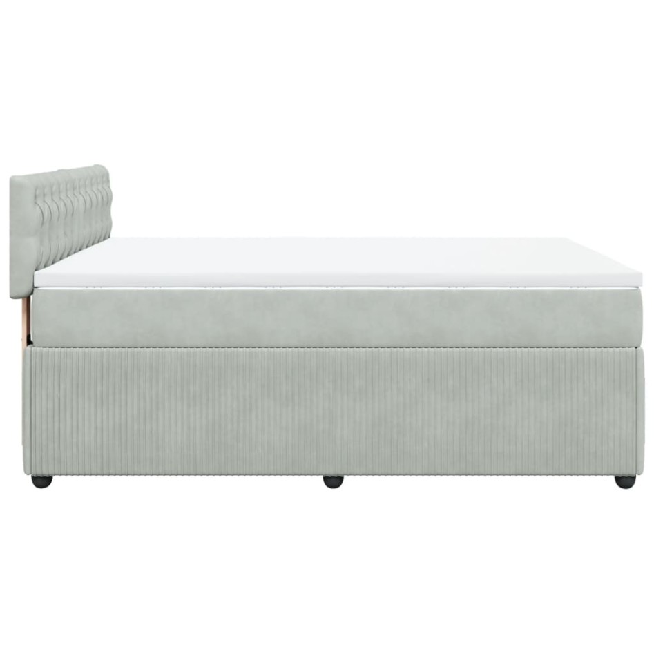 Cama box spring con colchón terciopelo gris claro 140x200
