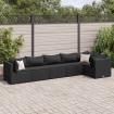Set muebles de jardín 6 piezas y cojines ratán sintético negro