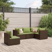 Set muebles de jardín 5 piezas y cojines ratán sintético marrón