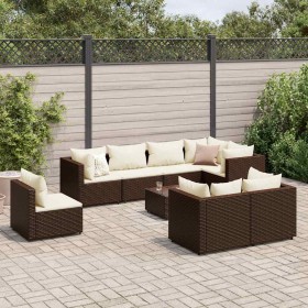 Set muebles de jardín 9 piezas y cojines ratán sintético