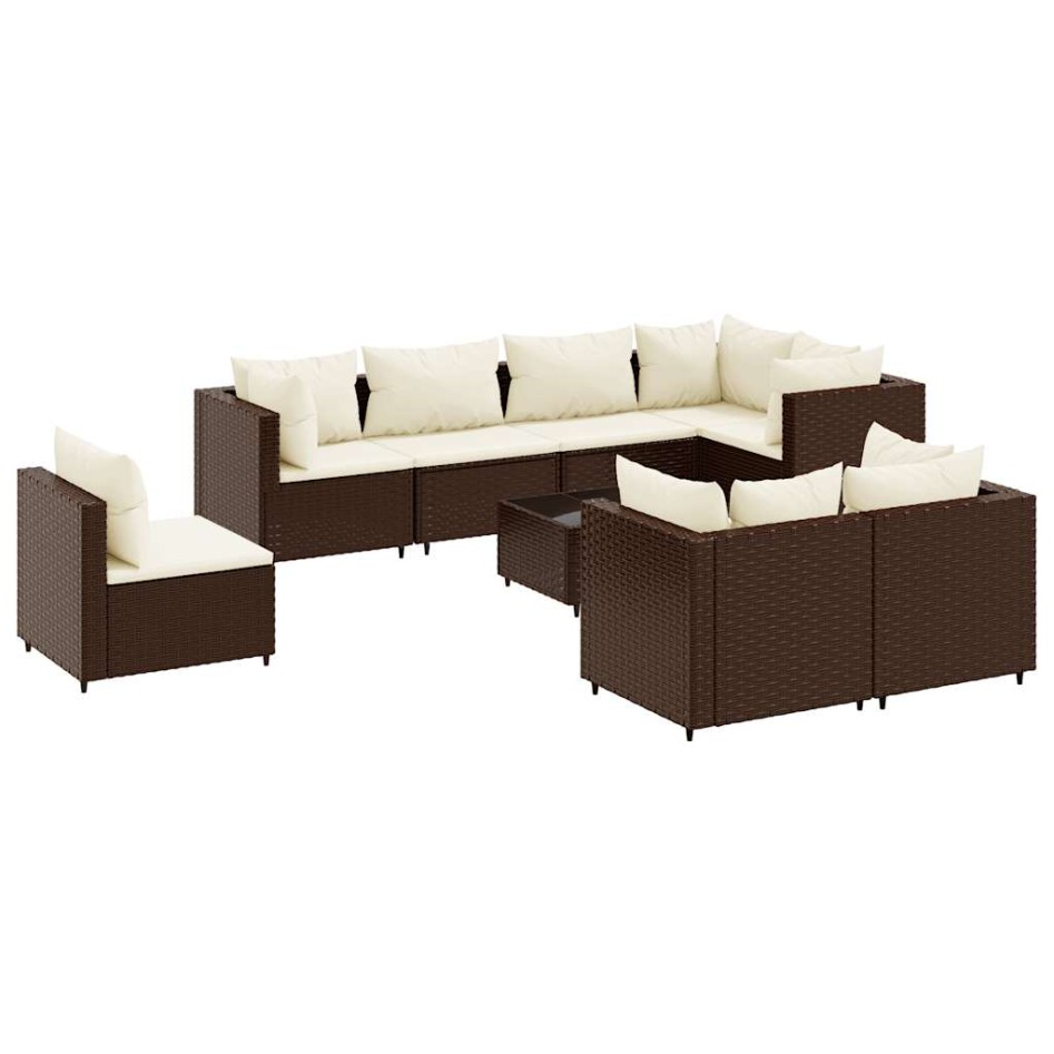 Set muebles de jardín 9 piezas y cojines ratán sintético