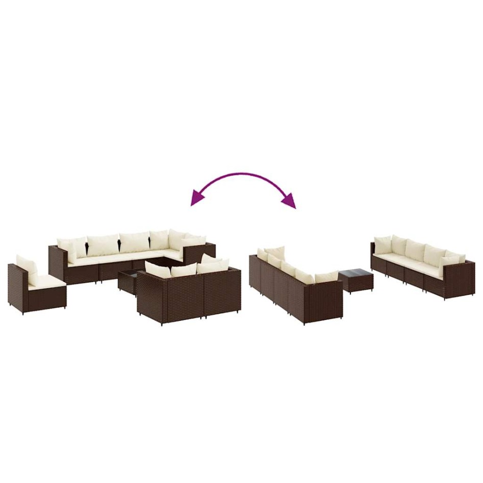 Set muebles de jardín 9 piezas y cojines ratán sintético