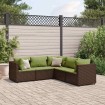 Set muebles de jardín 5 piezas y cojines ratán sintético marrón
