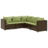 Set muebles de jardín 5 piezas y cojines ratán sintético