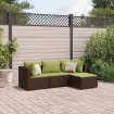 Set muebles de jardín 4 piezas y cojines ratán sintético marrón