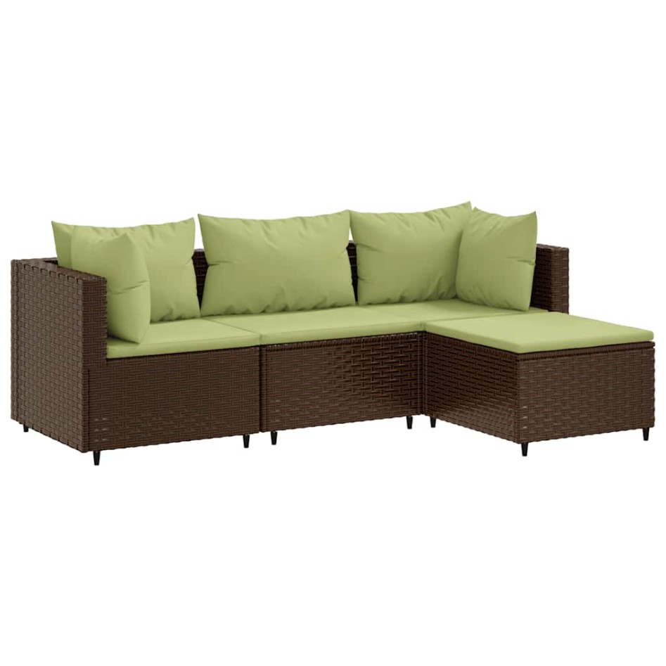Set muebles de jardín 4 piezas y cojines ratán sintético