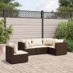 Set muebles de jardín 5 piezas y cojines ratán sintético marrón