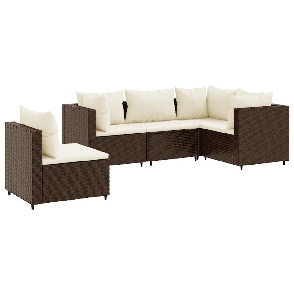 Set muebles de jardín 5 piezas y cojines ratán sintético