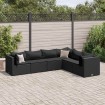 Set muebles de jardín 6 piezas y cojines ratán sintético negro