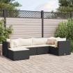 Set muebles de jardín 6 piezas y cojines ratán sintético negro