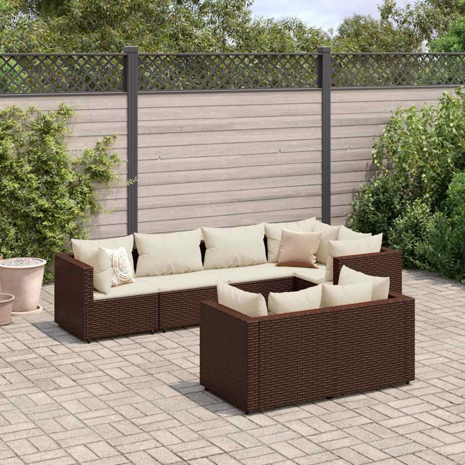 Set muebles de jardín 7 piezas y cojines ratán sintético