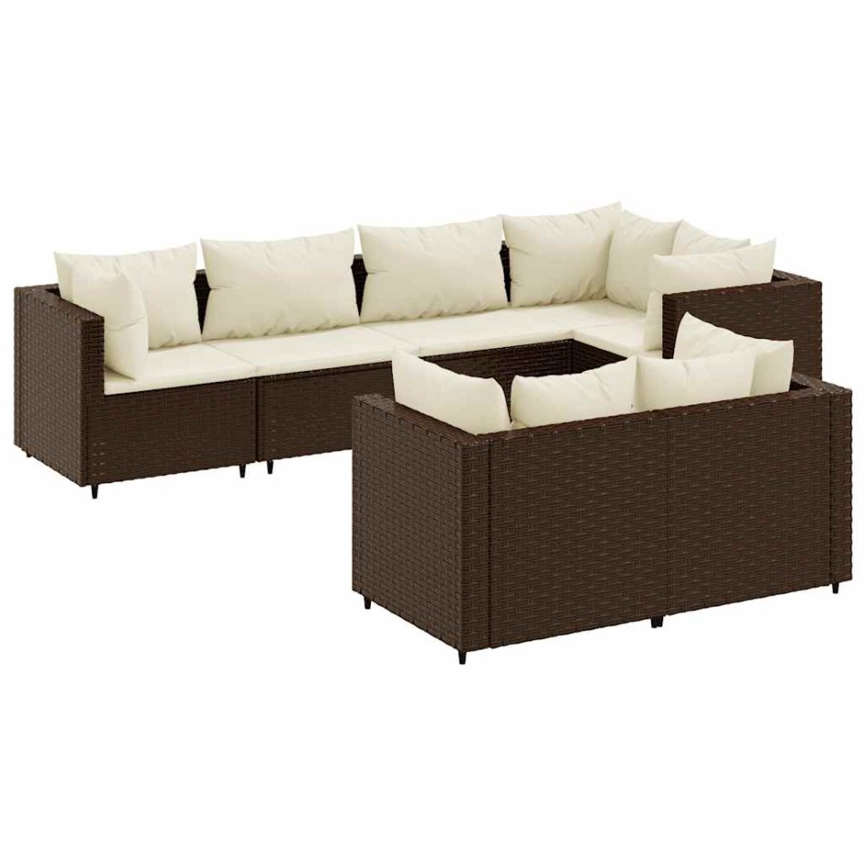 Set muebles de jardín 7 piezas y cojines ratán sintético