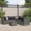 Set de muebles de jardín 6 pzas y cojines ratán sintético gris
