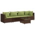 Set muebles de jardín 5 piezas y cojines ratán sintético