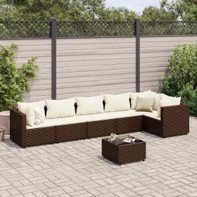 Set muebles de jardín 7 piezas y cojines ratán sintético