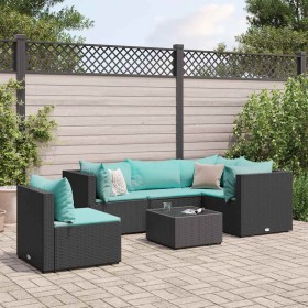 Set muebles de jardín 6 piezas y cojines ratán sintético