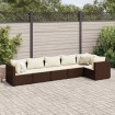 Set muebles de jardín 6 piezas y cojines ratán sintético marrón