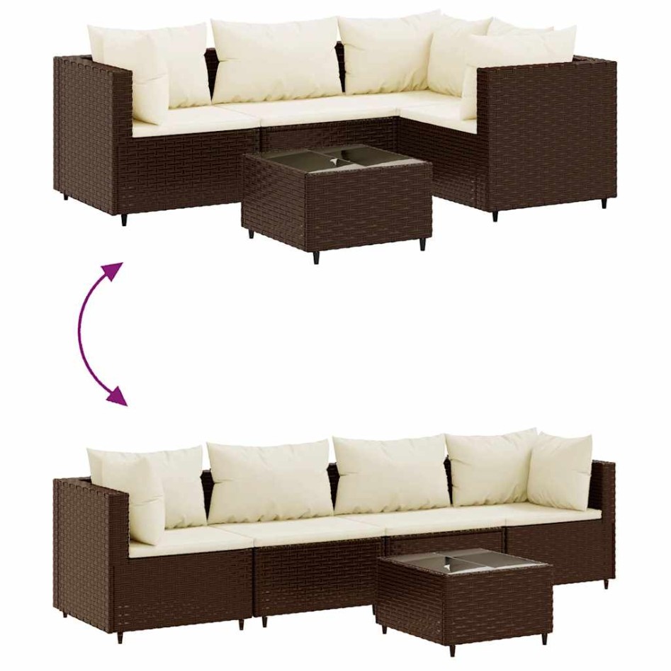 Set muebles de jardín 5 piezas y cojines ratán sintético