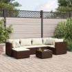 Set muebles de jardín 7 piezas y cojines ratán sintético marrón