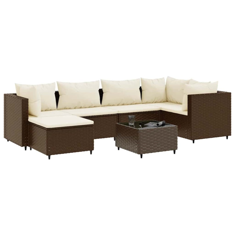 Set muebles de jardín 7 piezas y cojines ratán sintético
