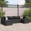 Set muebles de jardín 6 piezas y cojines ratán sintético negro