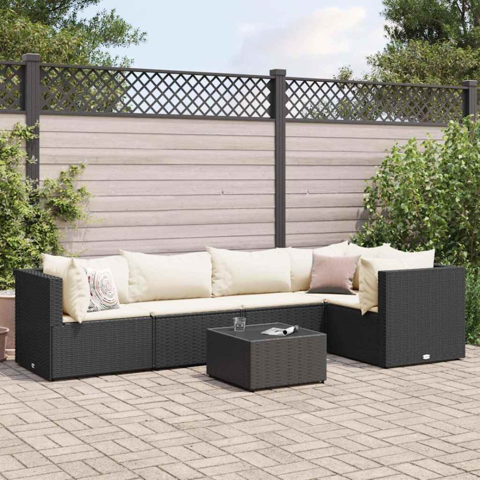 Set muebles de jardín 6 piezas y cojines ratán sintético