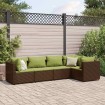 Set muebles de jardín 5 piezas y cojines ratán sintético marrón