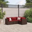 Set muebles de jardín 4 piezas y cojines ratán sintético marrón