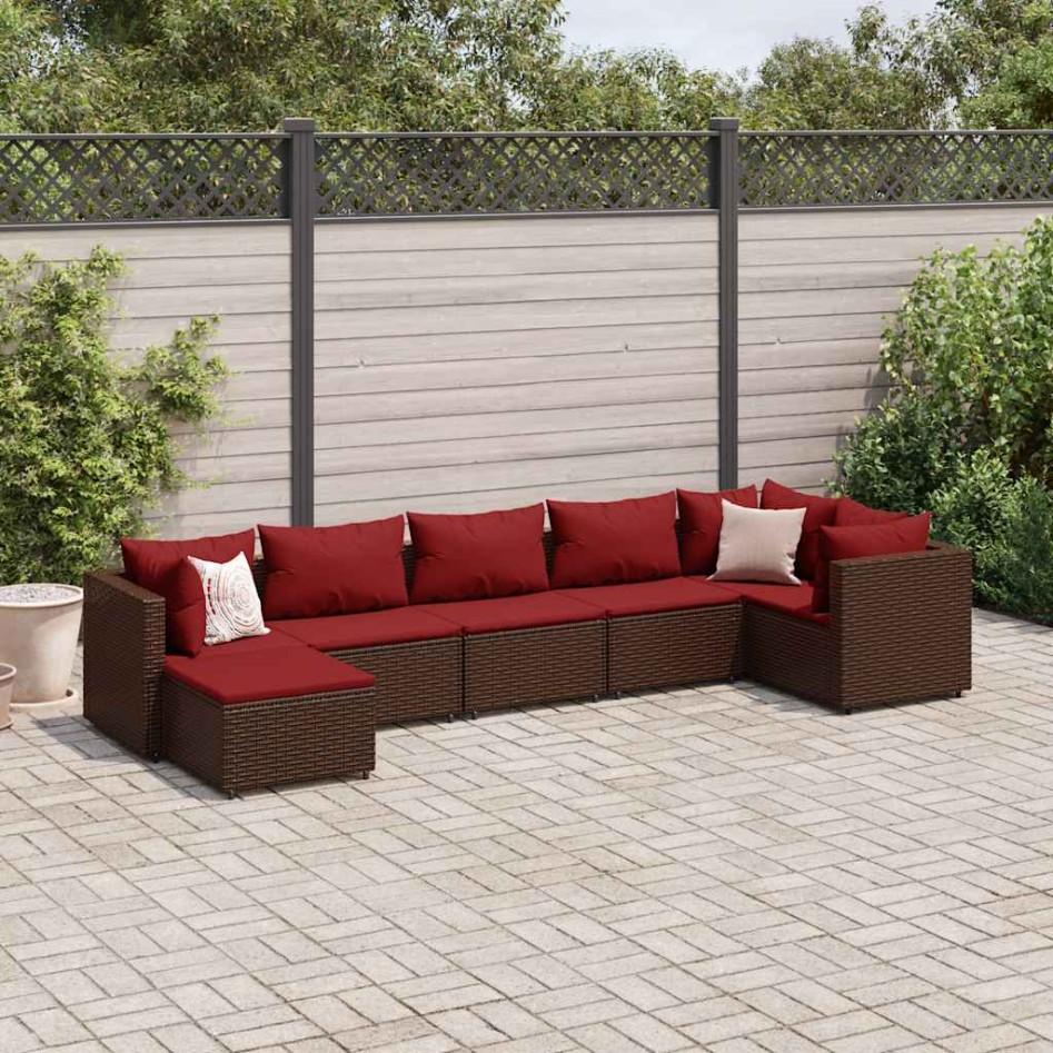 Set muebles de jardín 7 piezas y cojines ratán sintético