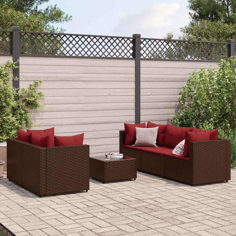 Set muebles de jardín 6 piezas y cojines ratán sintético