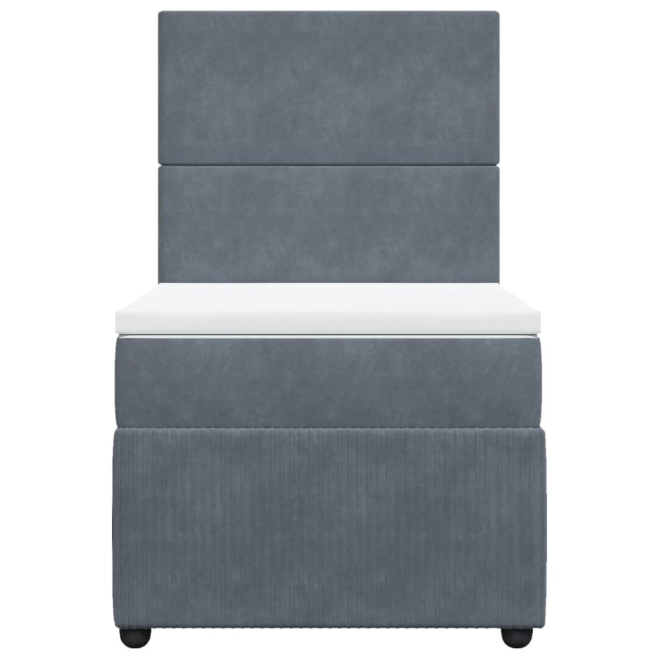 Cama box spring con colchón terciopelo gris oscuro 80x200
