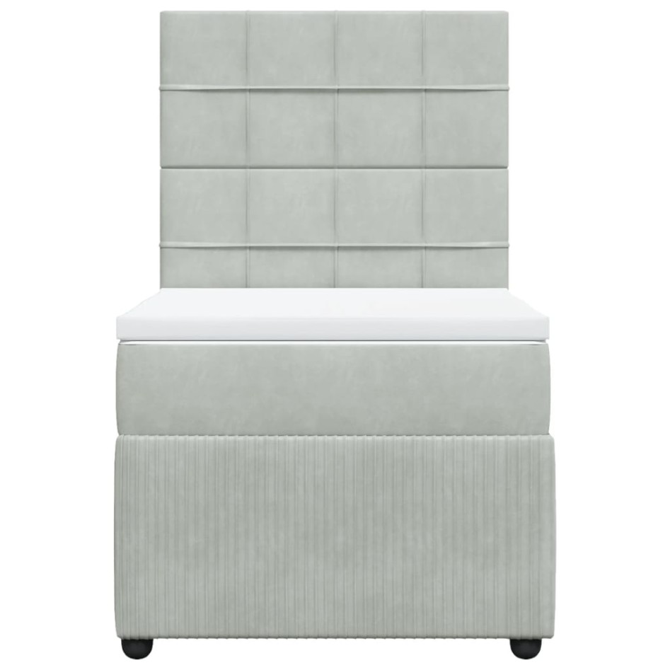 Cama box spring con colchón terciopelo gris claro 100x200