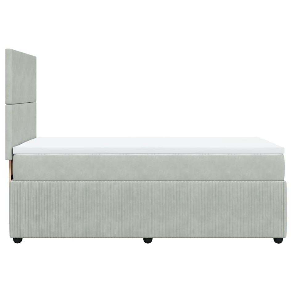 Cama box spring con colchón terciopelo gris claro 90x190