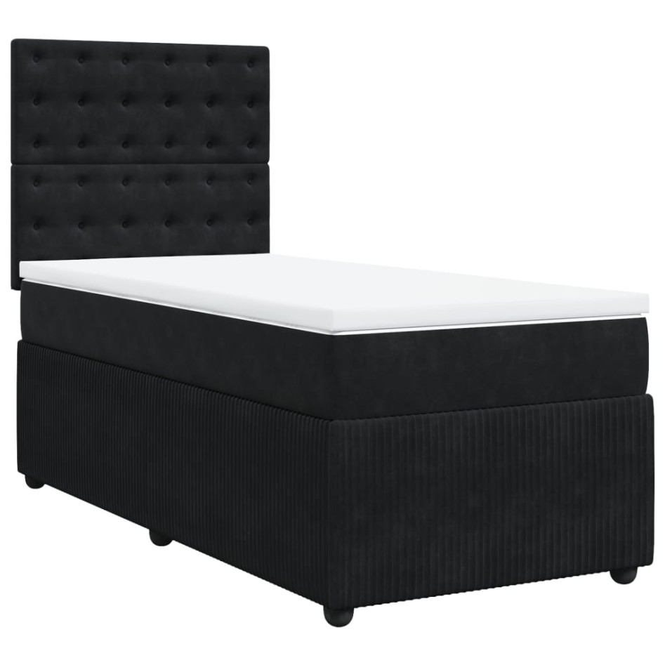 Cama box spring con colchón terciopelo negro 100x200