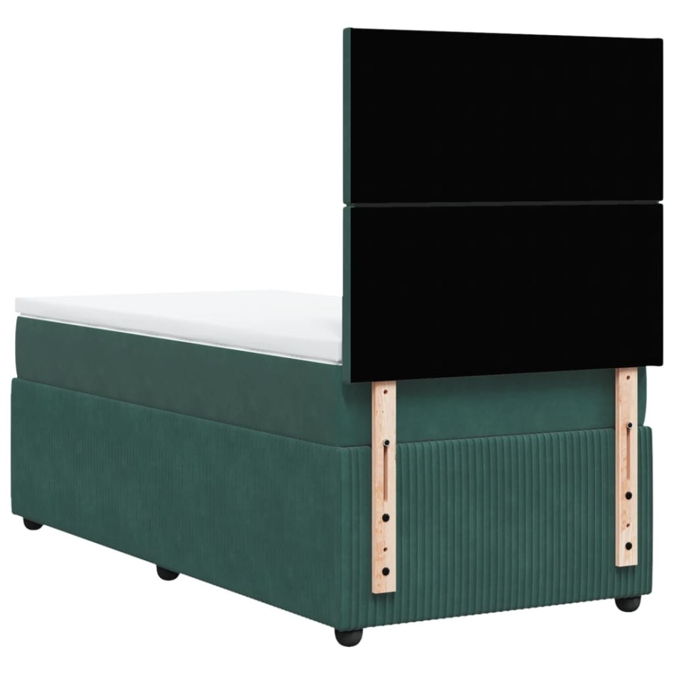 Cama box spring con colchón terciopelo verde oscuro 80x200
