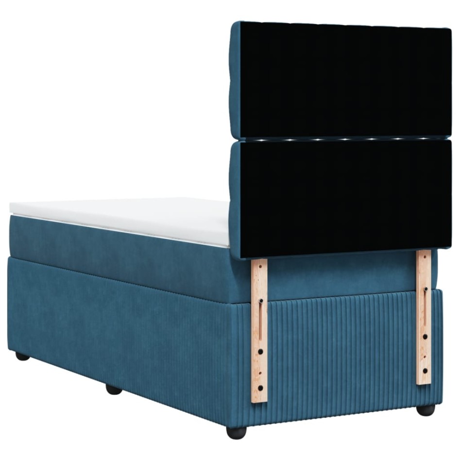 Cama box spring con colchón terciopelo azul oscuro 90x200